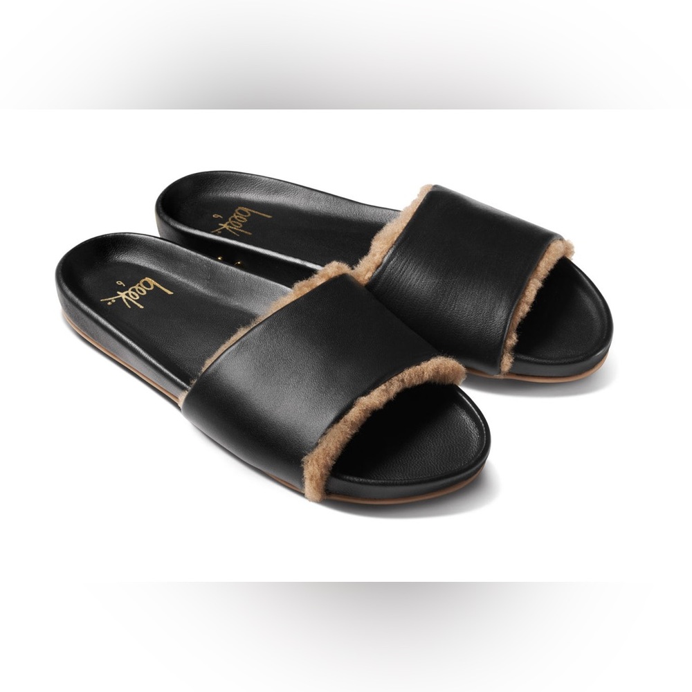 Beek Gallito Shearling Slide Sandal in Black size 10